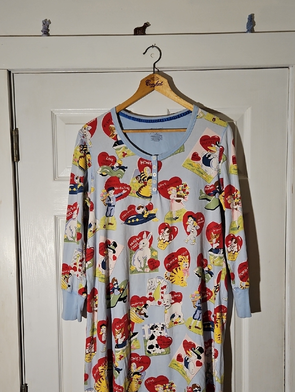 Nick & Nora Light Blue Cartoon Heart Henley Nightshirt